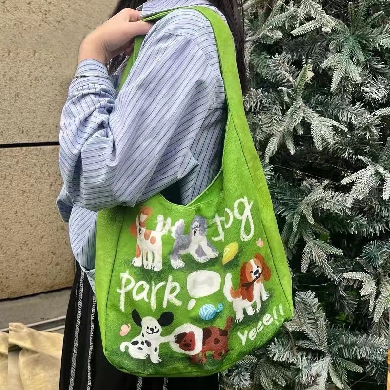 2024 New Spring outing puppy single-shoulder bag, versatile large-capacity canvas bag, student commuting tote bag, women's outing bag Specification drawing