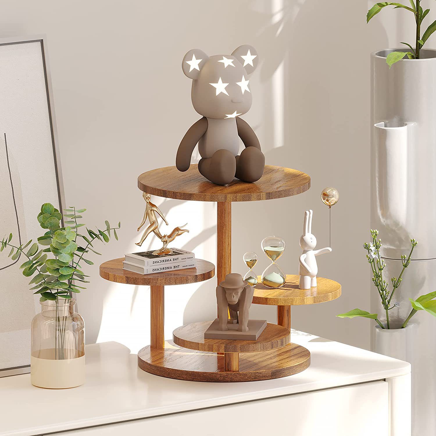 Multi-layer wooden tabletop decoration storage tray, multi-layer storage rack, pastry round raised rack, cake tray Specification image