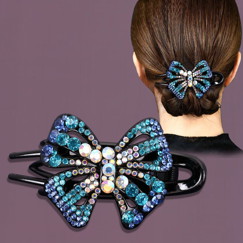 Kaka Korean version hairpin for women, large duckbill clip, butterfly water diamond, mom's retro hair bun headwear wholesale details Picture