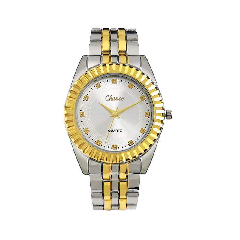 Cross-border watch quartz couple watches wholesale export gold fashionable and simple alloy set steel band watches Item Picture