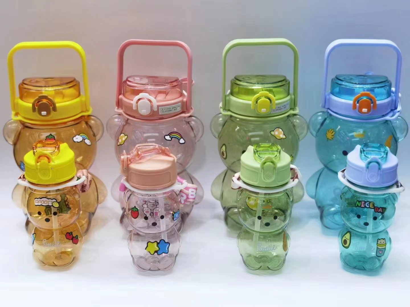 Outdoor Portable Children's 2-Piece Set Bear Transparent Cup Large Capacity With Big Belly Cup Bouncing Straw Cup details Picture