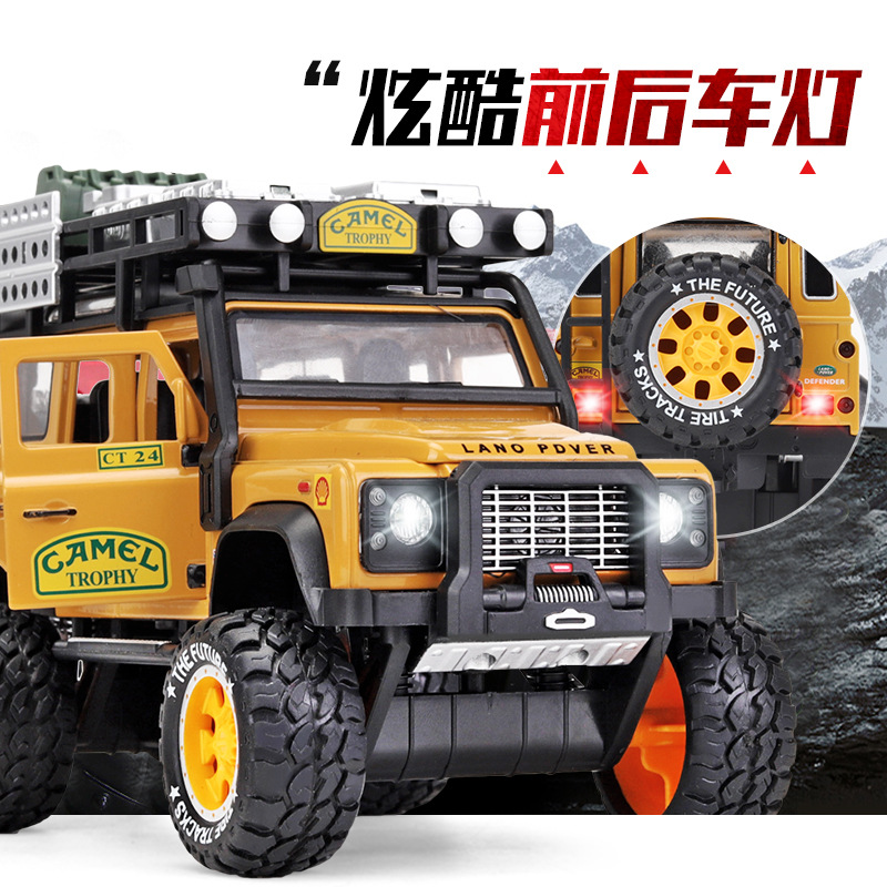 Alloy car model Camel Land Rover 1:28 Guardian car sound and light metal off-road simulation Rebound car toy Specification image