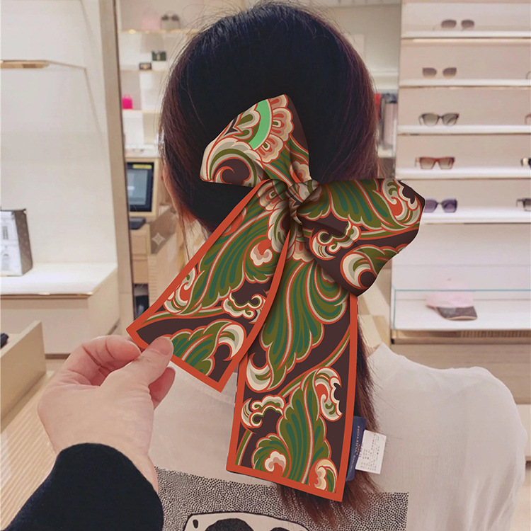 High-quality classic Dunhuang pattern hair tie, double-sided flat corner binding bag strap, stylish suit scarf for women Specification image