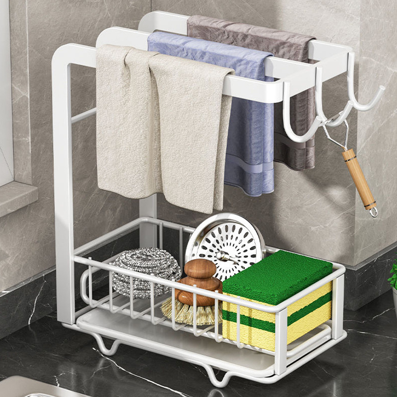 Kitchen cloth rack, non-perforated countertop storage rack, sponge draining rack, multi-functional air-drying wall-mounted towel rack details Picture