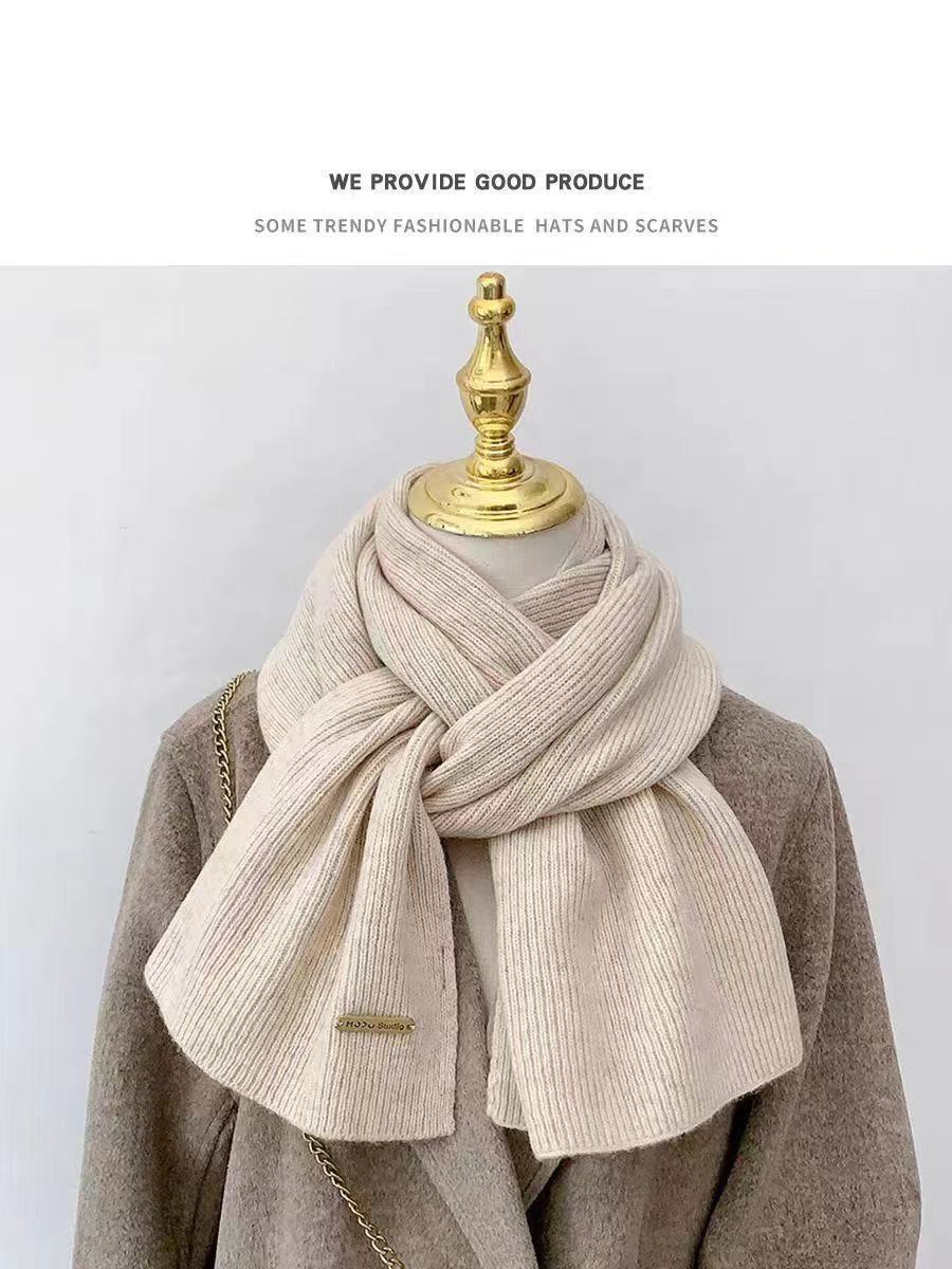 围巾冬季毛线针织纯色围巾韩版简约百搭情侣款秋冬保暖长款仿羊绒详情1