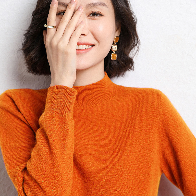 Semi-high-neck women's knitted sweater, solid color base, warm thick style 2022 autumn and winter new wool sweater for women Specification image