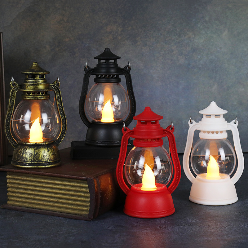 Cross-border retro small oil lamp, LED portable horse lamp, antique kerosene lamp, home and garden decoration LED candle lamp Specification image