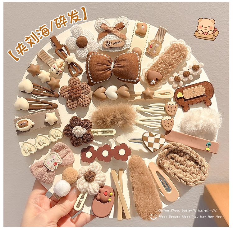 秋冬刘海夹毛绒发夹2025新款前额儿童发卡侧边女童奶咖可爱头饰详情2
