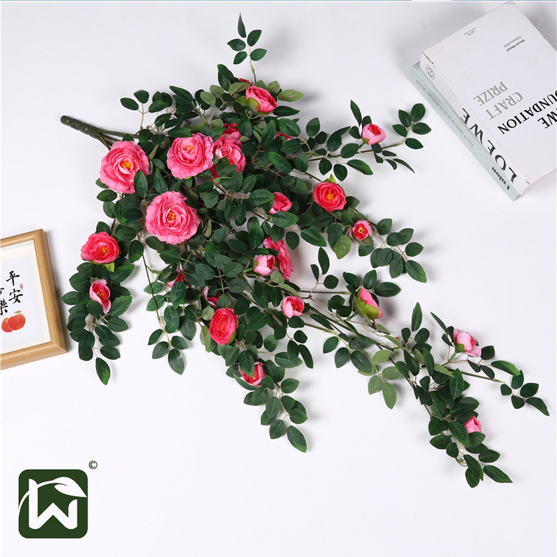 Cross-border artificial rose vine wall hanging, plastic decorative artificial flowers, wedding air conditioning pipe winding, hanging and shielding Application Scenario