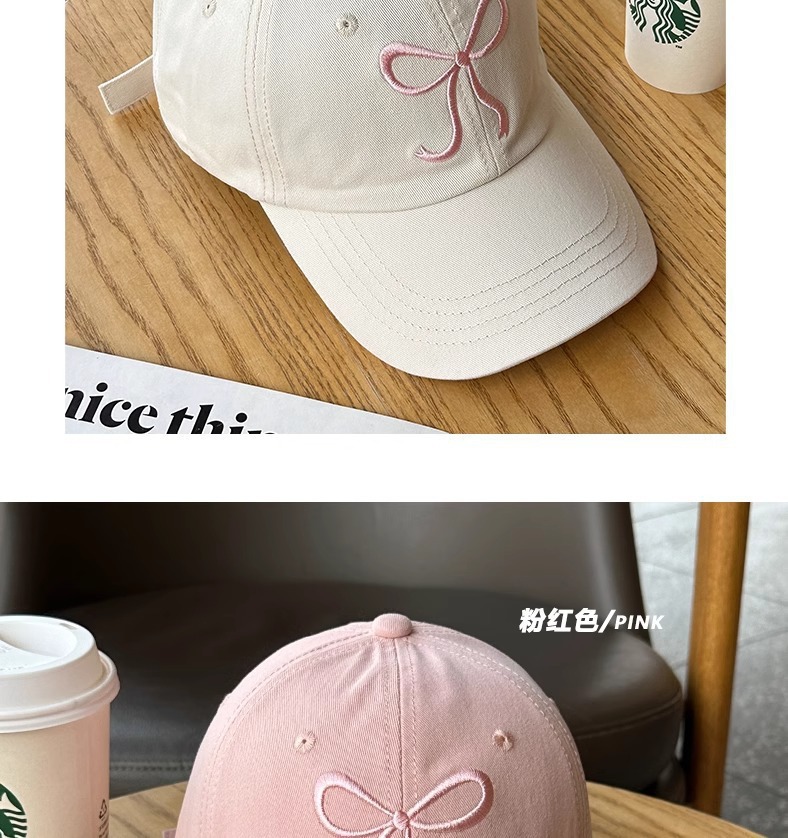Korean inS-style baseball cap for girls with bow, sweet, cute and romantic pink cap, versatile soft top baseball cap pic 4