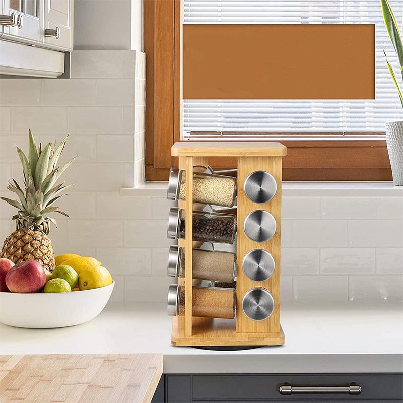 Cross-border European-style bamboo and wood seasoning rack, rotating multi-can spice rack, kitchen organizing supplies, seasoning bottle storage rack Specification image