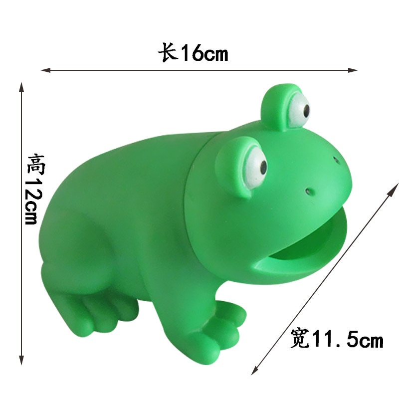 The dog toy frog pet makes a sound, hums, the frog plays tricks and vents, and screams. The rubber frog Specification image