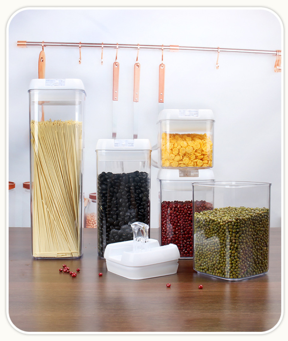 Plastic seven-piece set of transparent storage and storage cans for kitchen food of coarse grains, moisture-proof sealed boxes for grains Application Scenario
