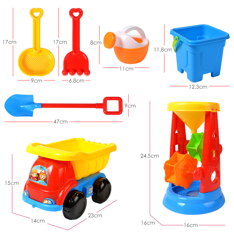Children playing with sand set tools boys and girls digging sand splashing beach toys Gifts Four-wheel cart Hourglass gifts Application Scenario