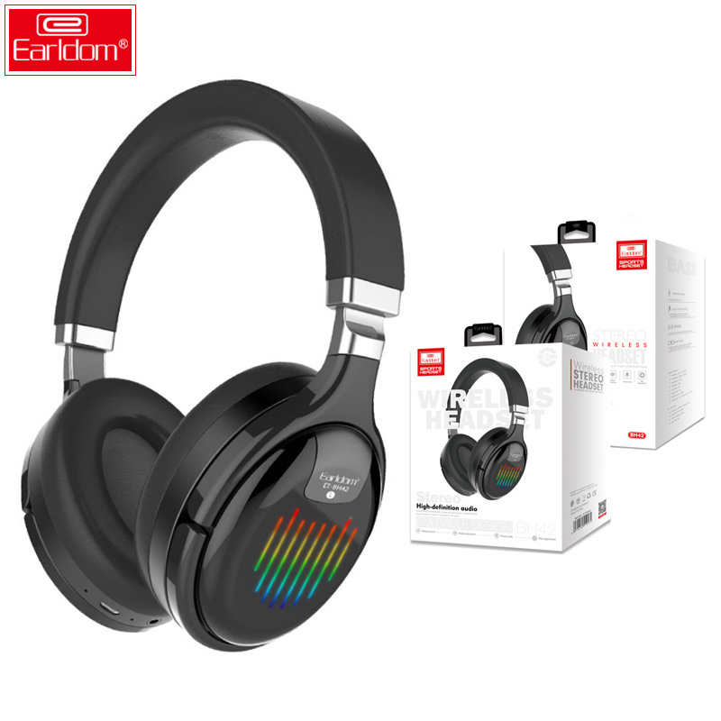 Cross-border over-ear subwoofer stereo music folding headset Bluetooth wireless headphones with SIM card luminescent headphones details Picture