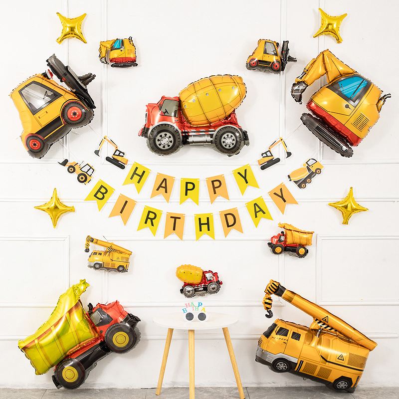 A boy of 2 liang 3 years old, a car theme balloon baby, a birthday party decoration scene, background wall arrangement Item Picture