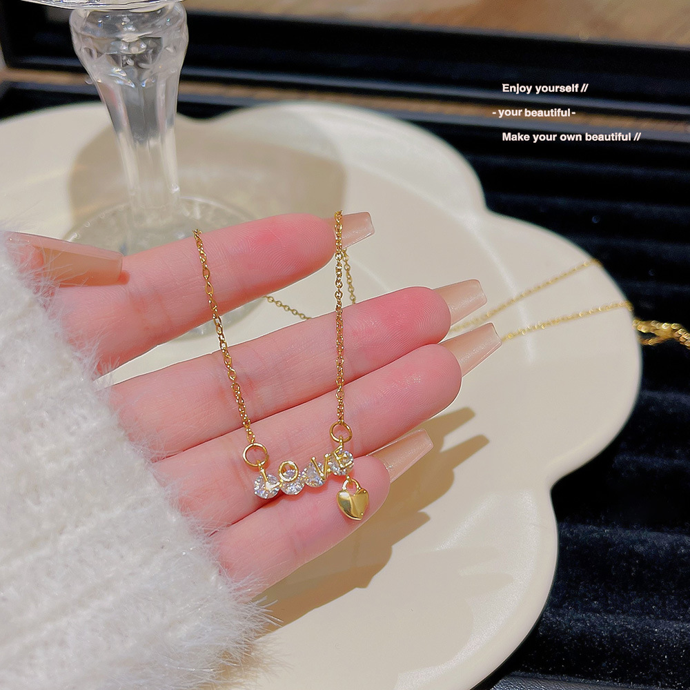 Lady Luck Love Letter Titanium Steel Choker 18K Real Gold Plated Love Pendant Fashion Collarbone Chain Necklace Tide details Picture