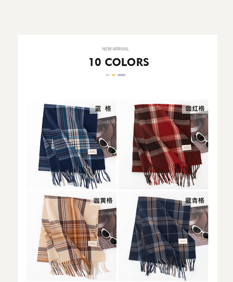 2025跨境仿羊绒格子围巾女冬季高级感时尚简约围脖中长款保暖披肩详情5