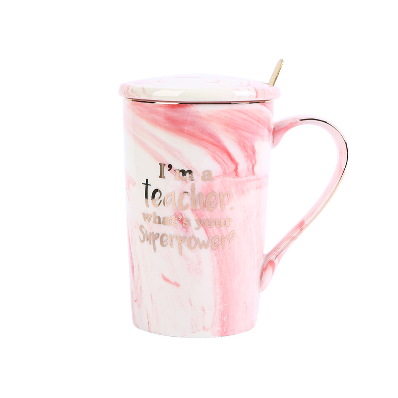 Teachers' Day Marble-patterned double-cup tea brewing cup, ceramic coffee cup, creative European-style mug Specification image