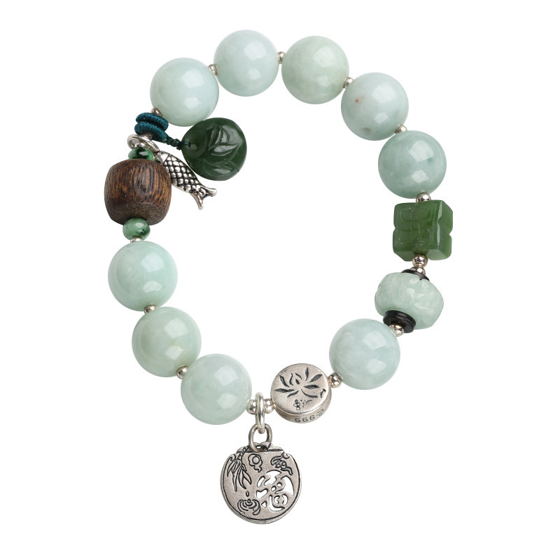 Natural jade bracelet, Fu brand, jade bamboo joint bracelet, agarwood with fish every year, jade bag, ethnic style jewelry Item Picture
