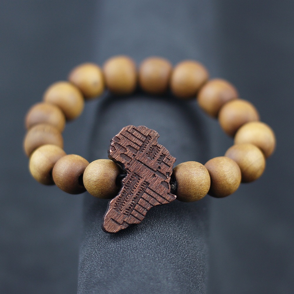 Europe And The United States Cross-Border Foreign Trade Africa Temu Hot Selling Carved Wooden African Map Bracelet Wooden Beads Wear Elastic String Men And Women Couples Accessory Gift Manufacturers Wholesale details Picture