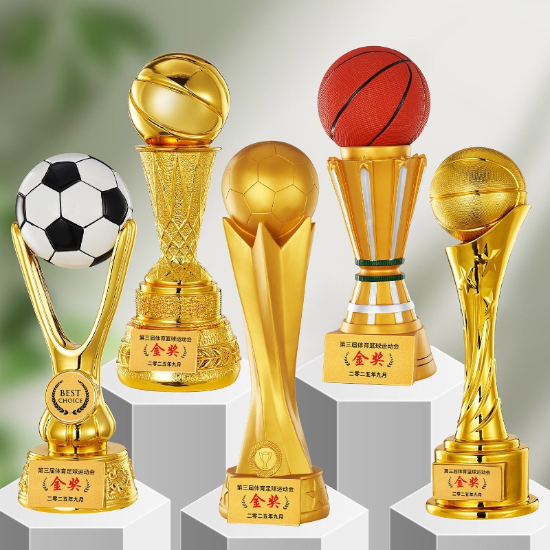 Basketball, football and volleyball trophies, gold, silver and bronze creative large, medium and small sports competition and sports meeting awarding supplies details Picture