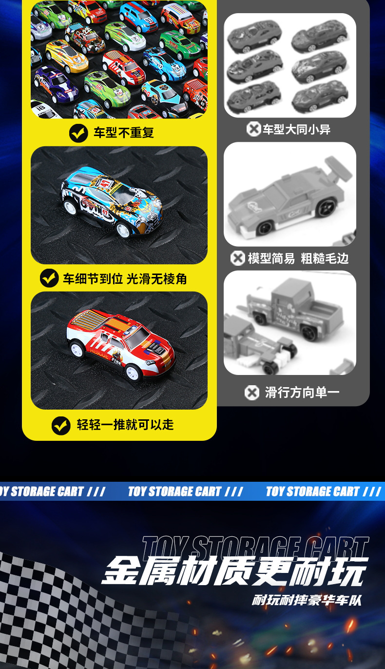 儿童合金小汽车收纳盒装玩具车男孩2一3岁宝宝回力车惯性迷你赛车详情11