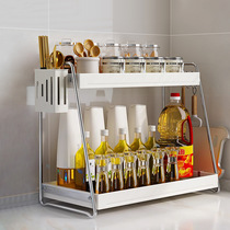 Stainless steel kitchen seasoning rack Double-layer household countertop seasoning rack Multi-functional salt seasoning tank storage rack