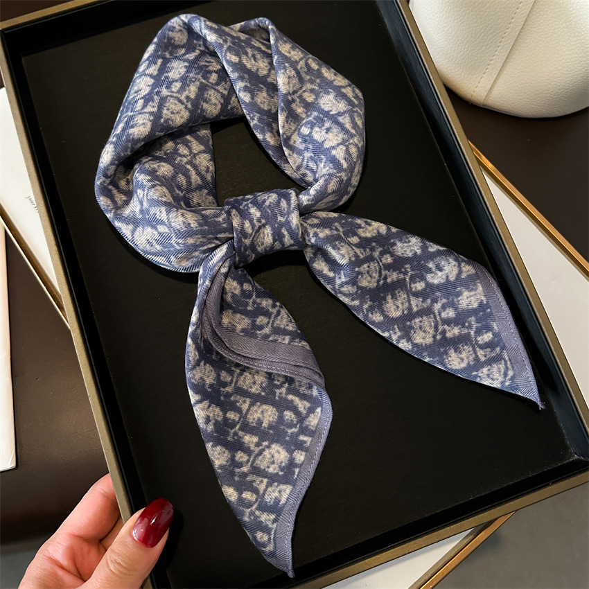 French light luxury thin small square scarf, silk scarf, fashionable and versatile herringbone imitation velvet shawl, headscarf, scarf, women's scarf