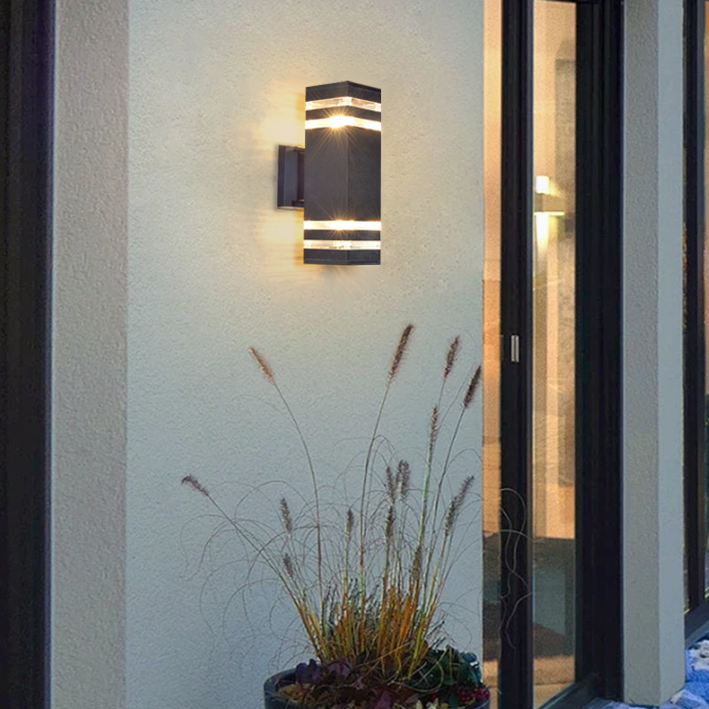 Outdoor double-head wall lamp with plastic shell that emits light up and down, E27 outdoor waterproof exterior wall wall-mounted courtyard lighting pvc kit details Picture