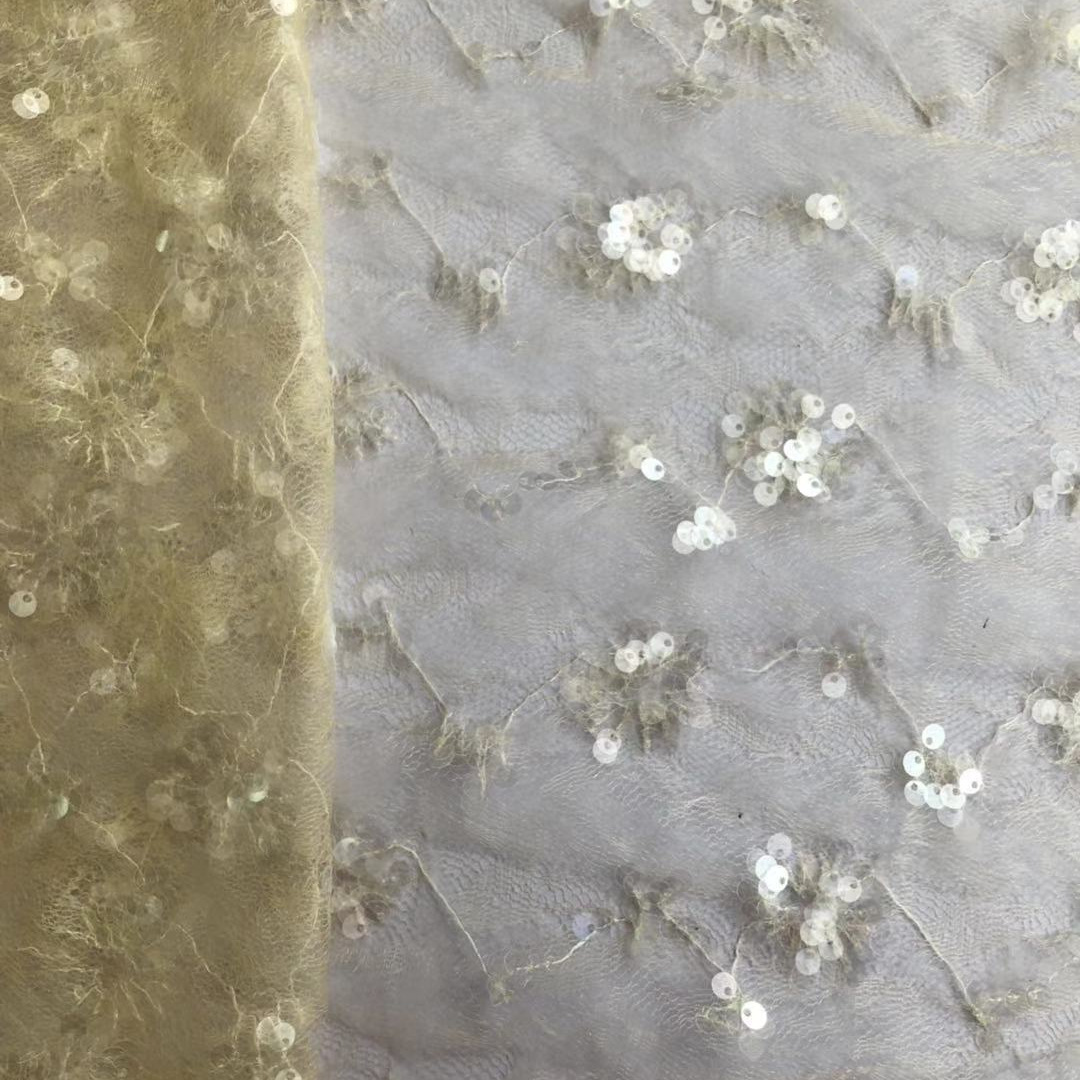 Hongli Technology HLJC-6632 5mm Full mesh lace embroidered sequined fabric women's dress, grape flower sequined embroidery fabric supports sample cutting, direct supply in stock, and customization based on samples Application Scenario