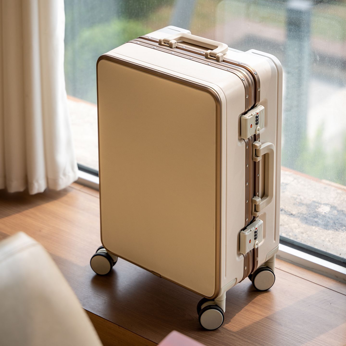 High-end flat pull handle suitcase, 20-inch aluminum frame, sturdy, 24-inch large capacity, double-enclosed inner mobile phone stand bag