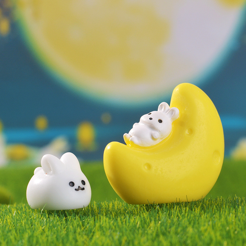 Cross-border creative cute cloud micro-landscape desktop decoration small ornaments, cartoon moon little rabbit DIY small accessories Specification image