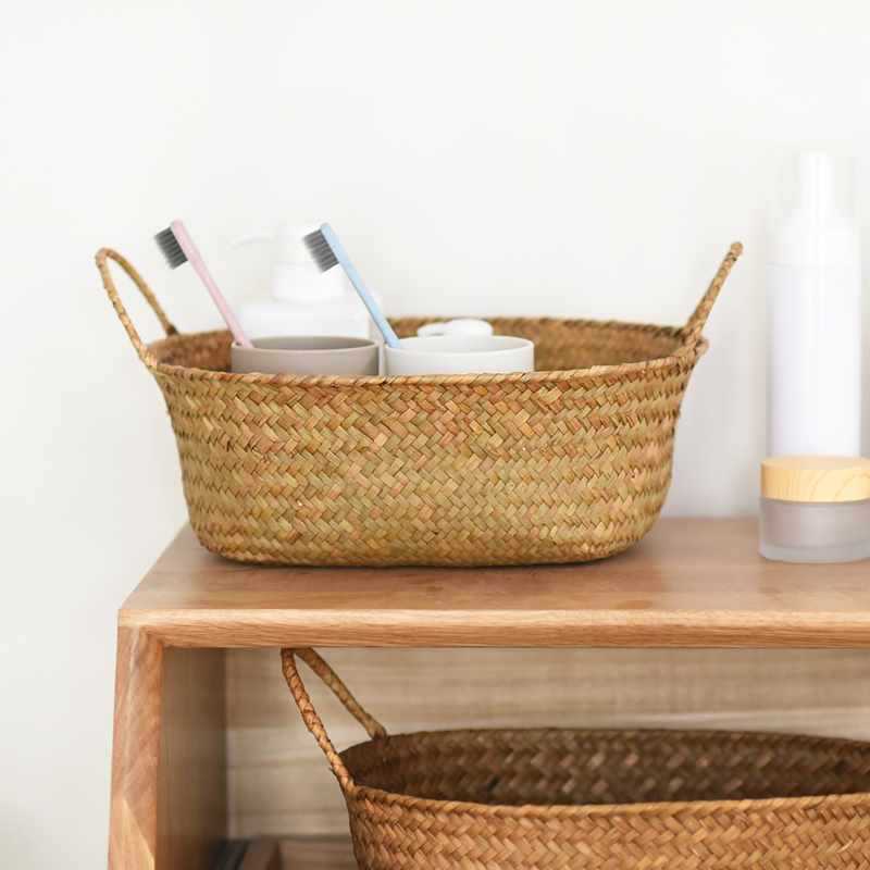 Japanese Grass Woven Fruit Basket Desktop Rattan Woven Storage Basket Fruit Tray Bamboo Woven Home Egg Basket Kitchen Woven Basket Item Picture
