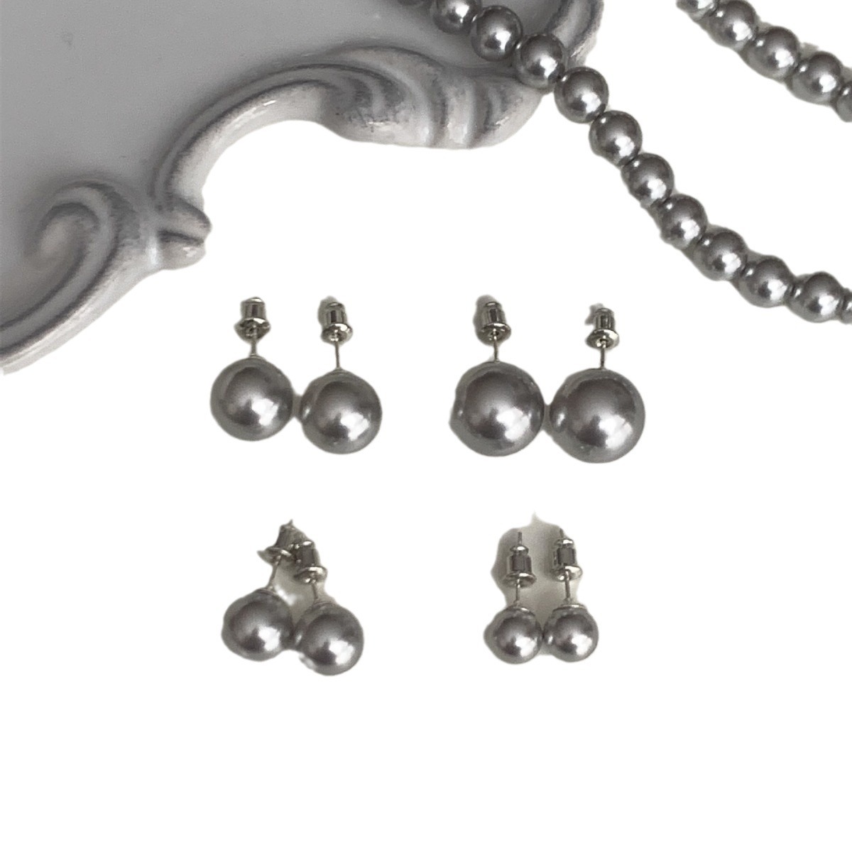 "Classic" Swarovski True Brown simple French high-end style, niche cool grey pearl stud earrings/ear clips Item Picture