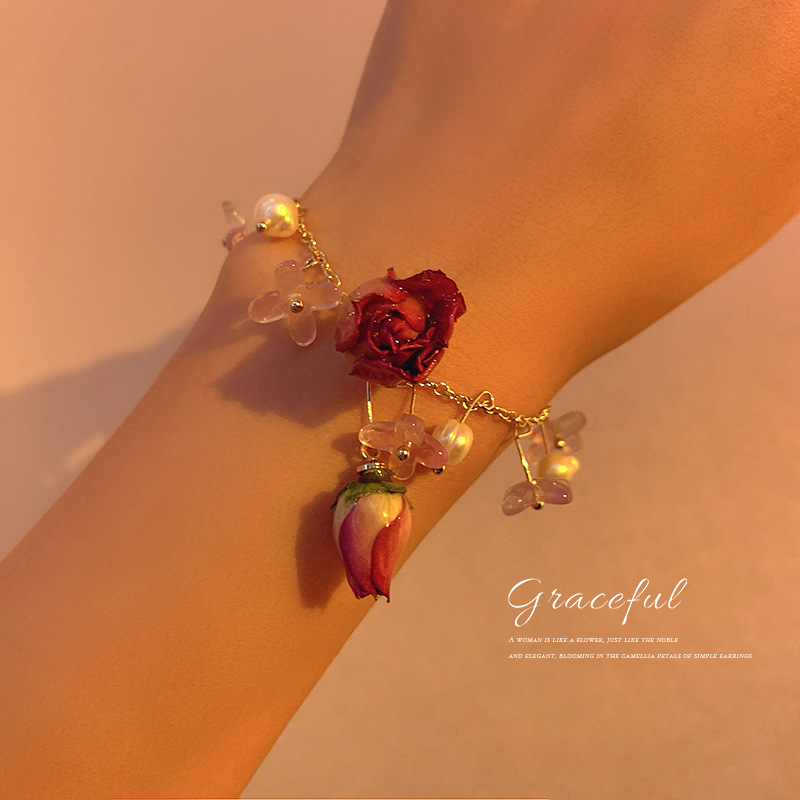 Korean fashion flower pearl bracelet necklace earrings set super fairy rose temperament gentle clavicle chain ear ornaments female Application Scenario