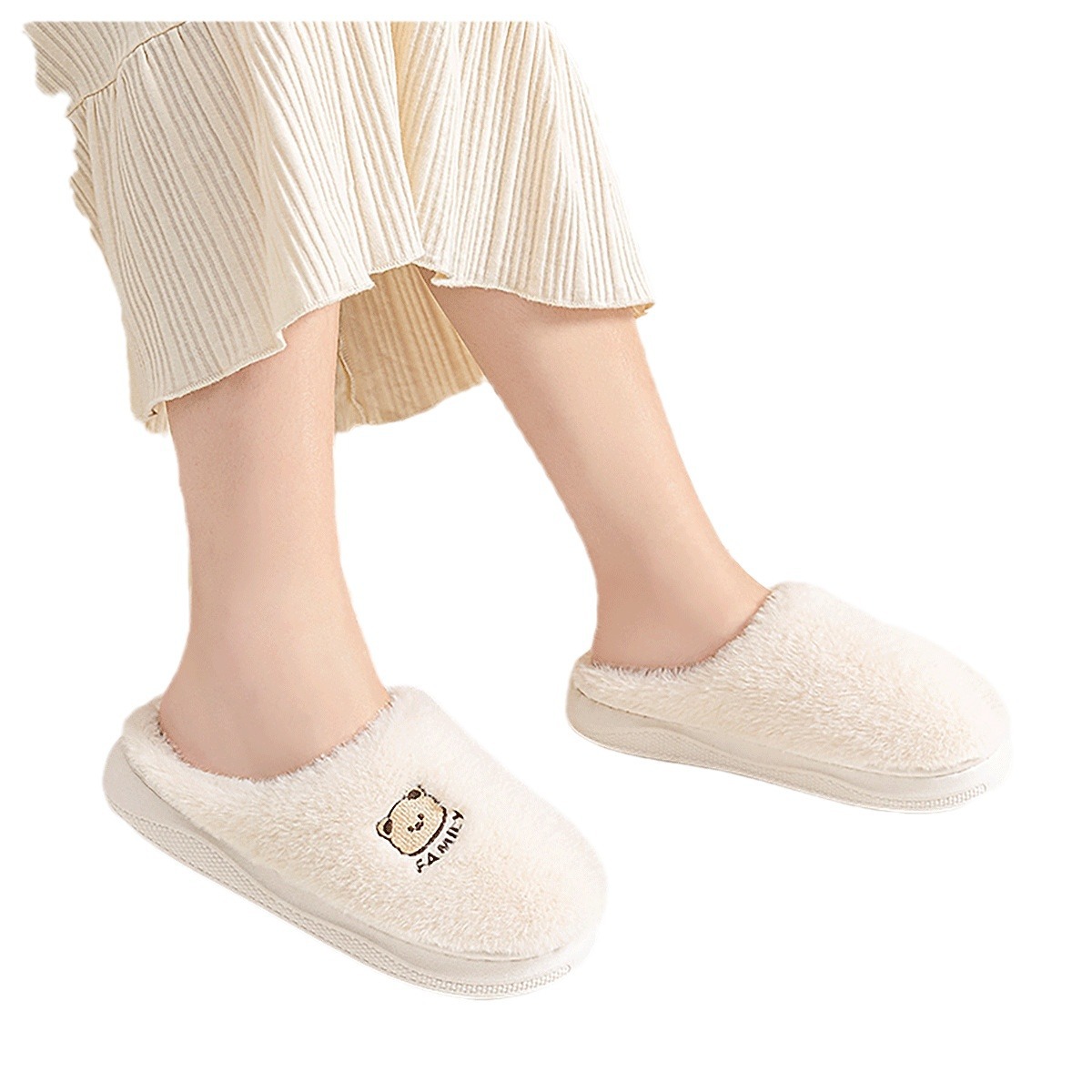 棉拖鞋/棉拖/女拖鞋毛/古图莉鞋/拖鞋白底实物图