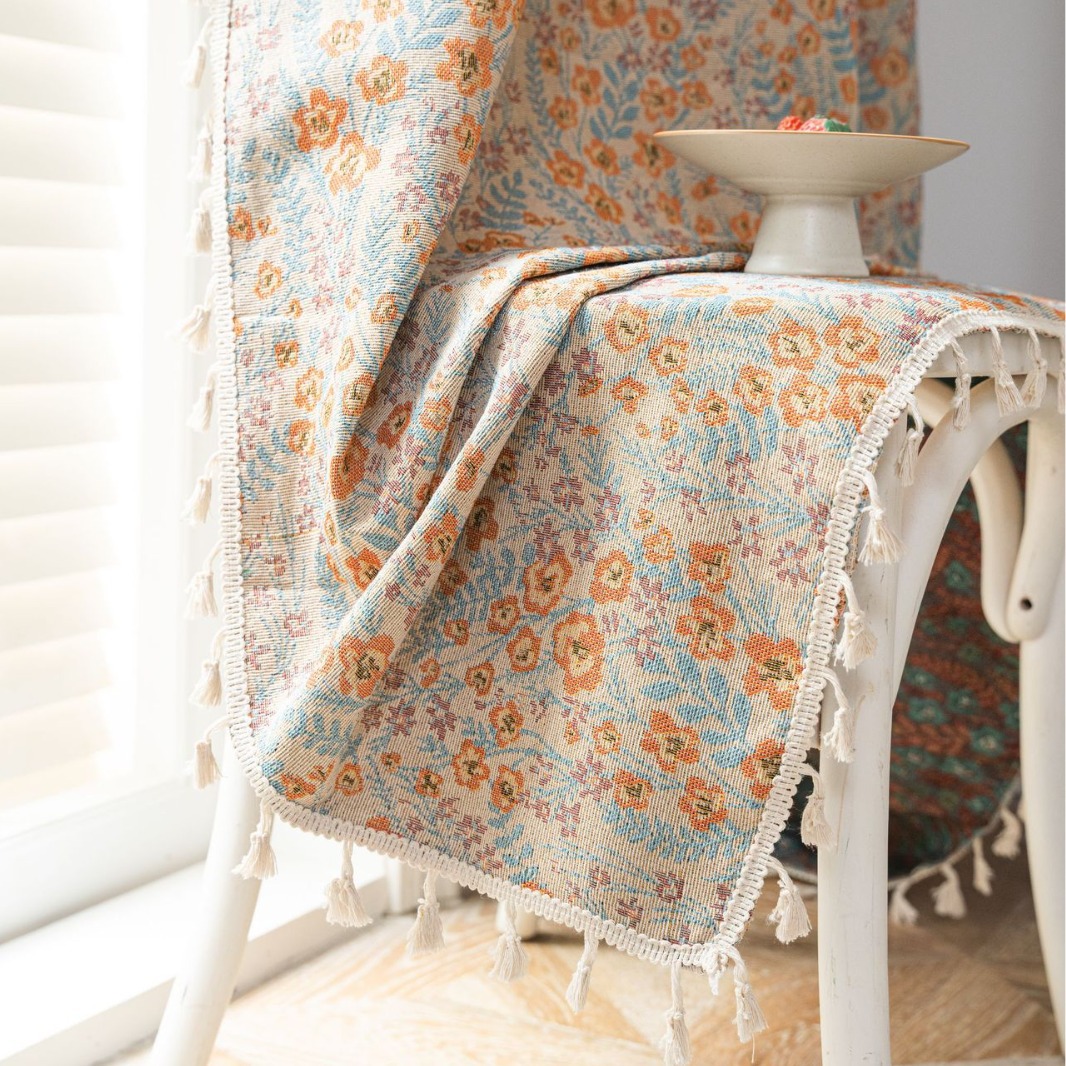 Fresh and clean finished curtains, orange floral jacquard fully blackout and heat-insulating curtains for living room and bedroom Application Scenario