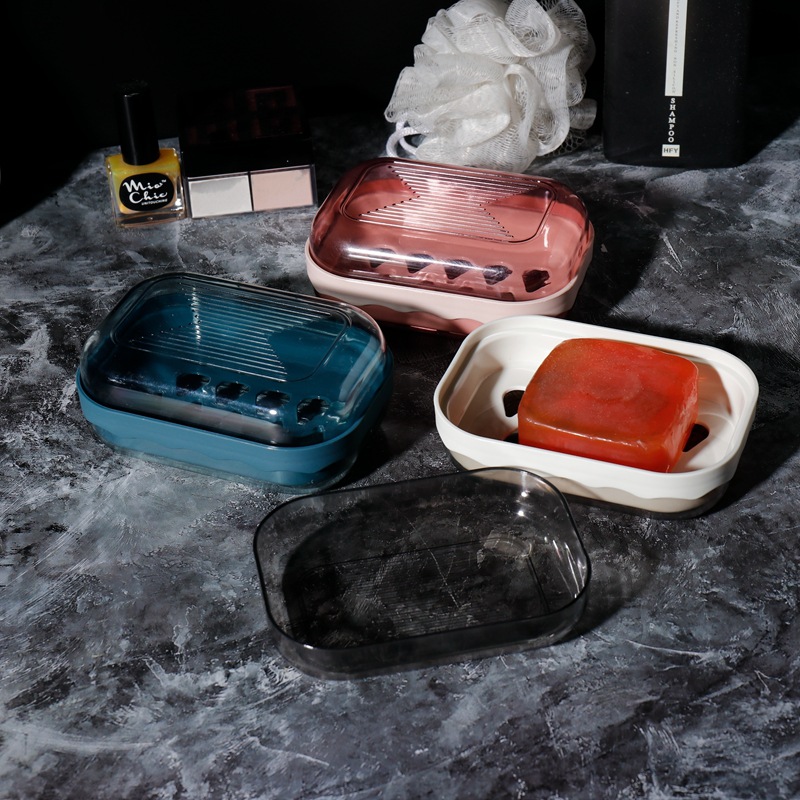 8586肥皂盒家用带盖浴室卫生间双层沥水皂盒创意学生宿舍便携香皂盒子图