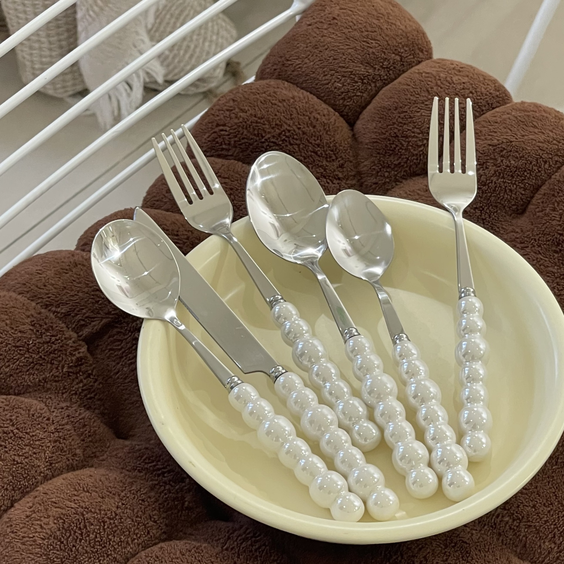 Light Luxury Ins Pearl Ceramic Handle Spoon Advanced Sense Girl Heart Spoon Stainless Steel High Appearance Level Stainless Steel Spoon details Picture