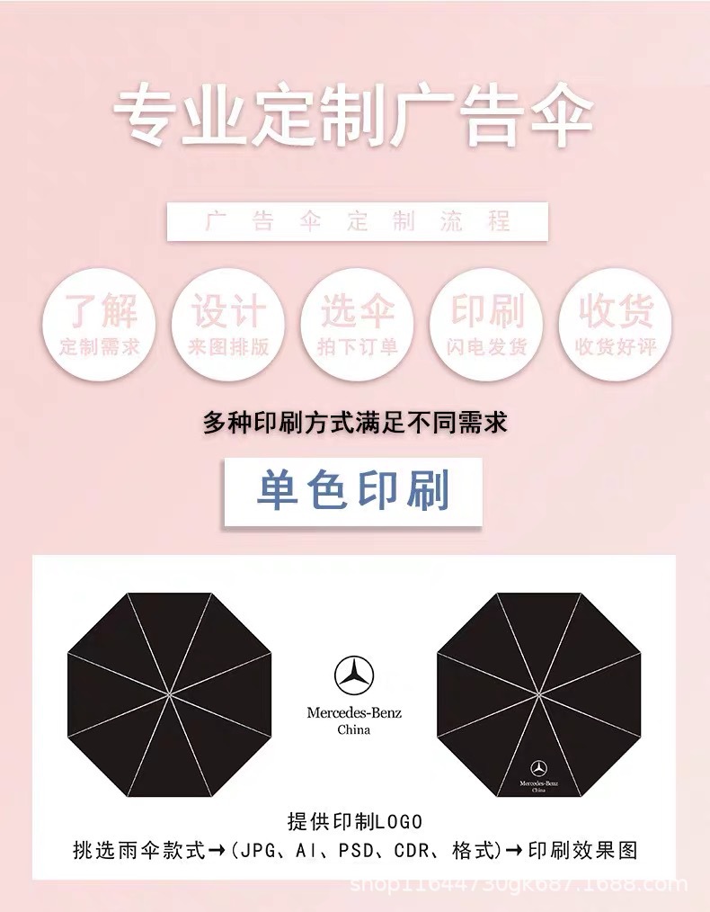 厂家批发折叠晴雨两用黑胶遮阳自动雨伞数码印刷广告伞印logo图案详情1