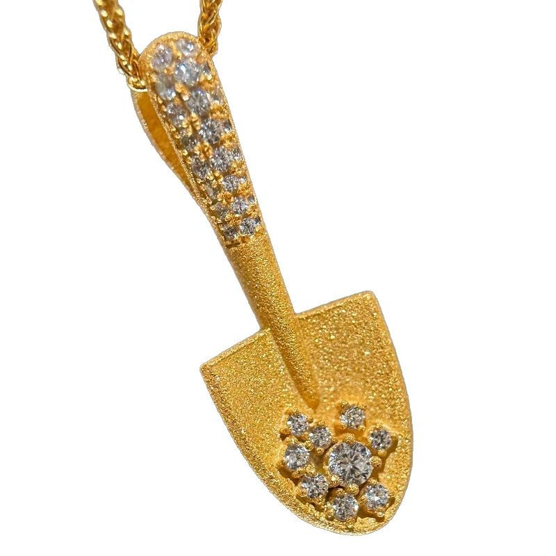 Vintage light luxury high-end brushed diamond-encrusted gold shovel necklace, fashionable and versatile, unique collarbone chain Item Picture