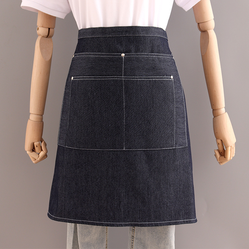 【持嘉】牛仔围裙半身小围腰半截短款男士做饭工作餐厅厨房女夏透