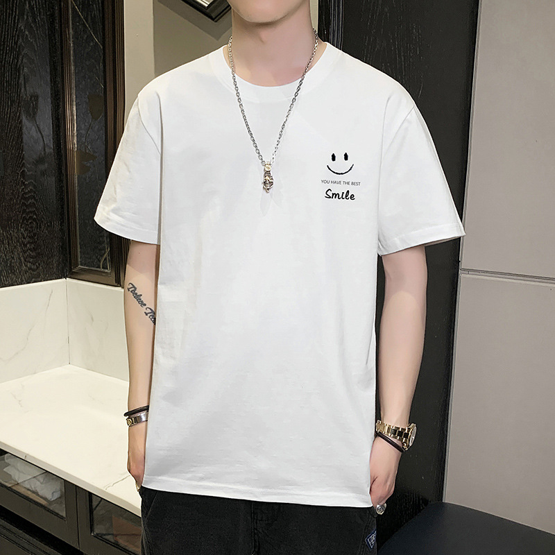 Summer men's pure cotton short-sleeved T-shirts, men's all-cotton men's wholesale street stall T-shirts, loose and casual trendy clothes details Picture