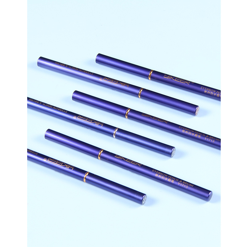 Yikel Blue Pole Double-headed wooden eyebrow pencil with toothbrush head, iron pole waterproof wooden makeup pen factory direct sales and wholesale Specification image