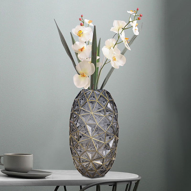新款现代简约几何描金玻璃花瓶 北欧风花瓶摆件客厅插花装饰批发图