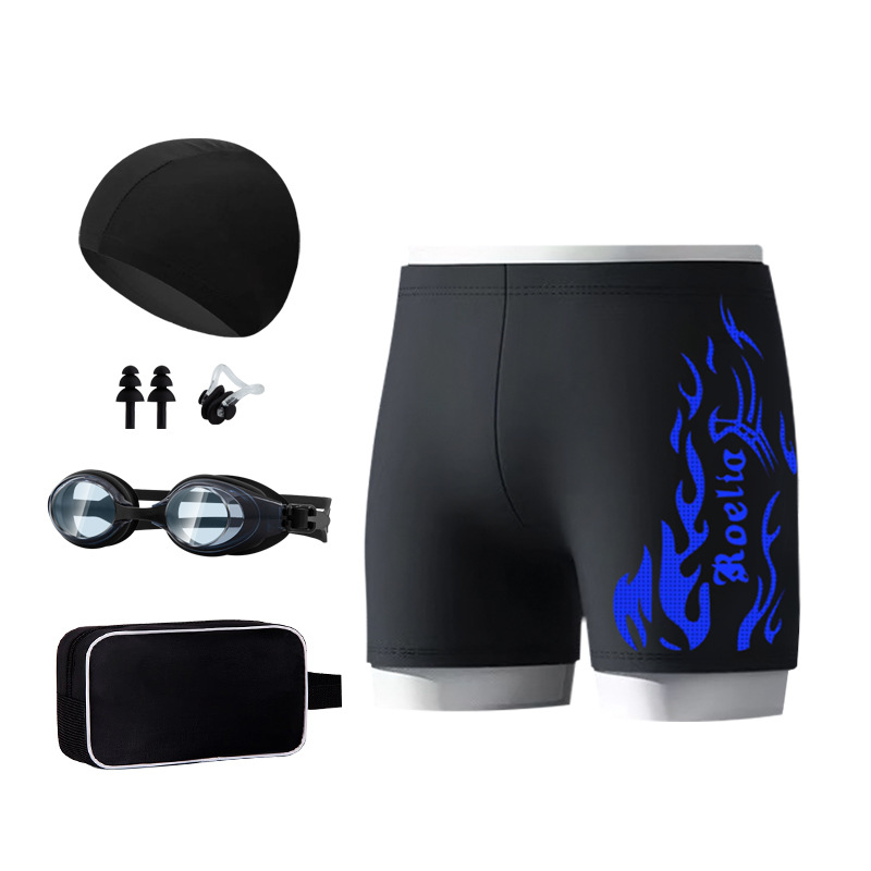Factory Direct Sales Nylon Flame Swimming Trunks Male Student Swimming Goggles Flat Angle Quick Drying Training Adult Professional Set Swimming Application Scenario