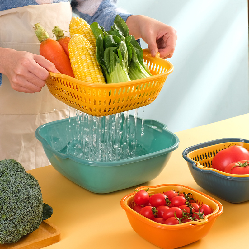 Double Household Washing Basin Drain Basket Kitchen Living Room Fruit Tray Candy Snack Tray Wash Basket Filter Basket Application Scenario