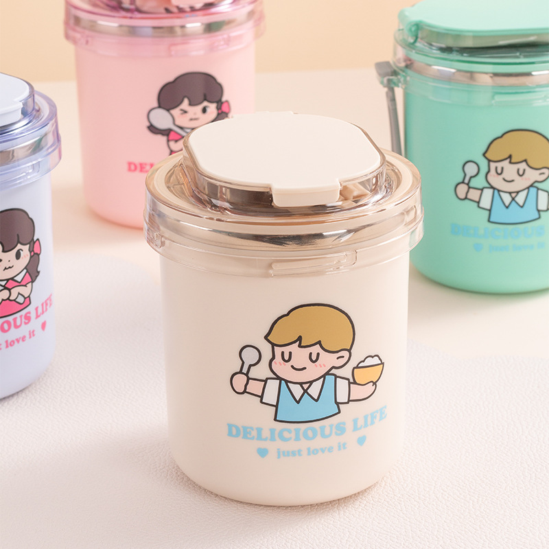 Wholesale of cross-border 304 stainless steel children's water cups, office workers' portable breakfast cups and portable multi-purpose soup cups