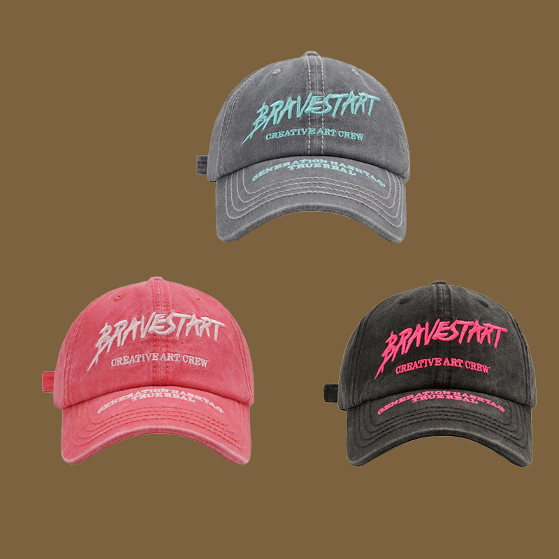 New Korean Version Of Washed Cotton Embroidery Letter All-Matching Cap Female Korean Version Of Tidal Face Small Sunshade Sunscreen Baseball Cap Specification drawing